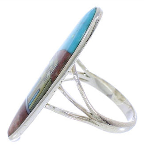 Silver Multicolor Native American Pueblo Design Ring Size 6 UX36499