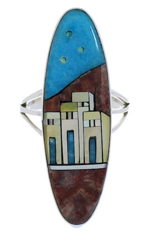 Silver Multicolor Native American Design Ring Size 7-1/2 UX36546