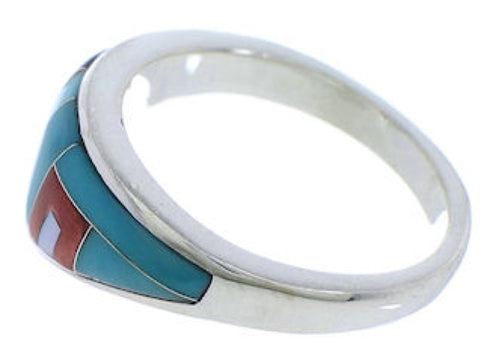 Sterling Silver Southwest Multicolor Inlay Ring Size 6-3/4 VX36760