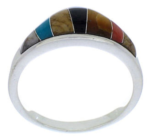 Sterling Silver Southwest Multicolor Inlay Ring Size 7-3/4 VX36807