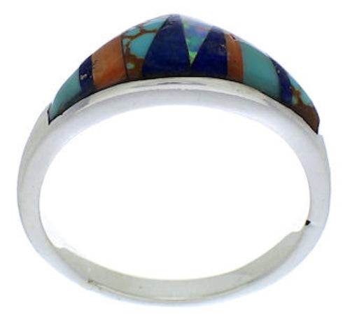 Sterling Silver Multicolor Inlay Jewelry Ring Size 7-3/4 VX36834