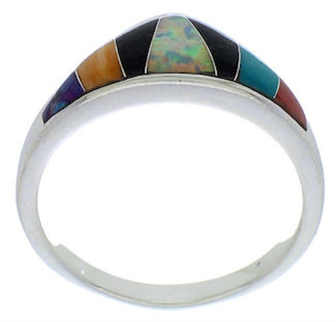 Genuine Sterling Silver Multicolor Inlay Ring Size 6-1/4 VX36928