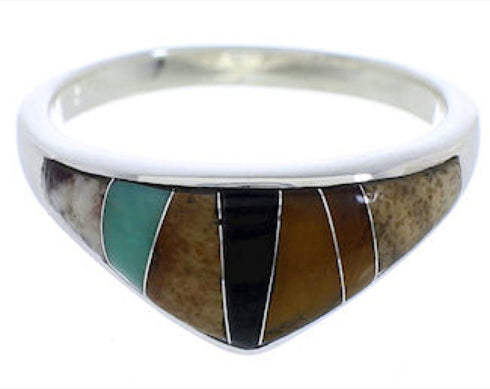 Multicolor Inlay Sterling Silver Ring Size 5-3/4 VX36988