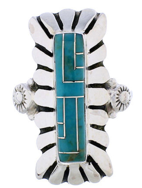 Southwestern Turquoise Inlay Ring Size 6-1/2 EX42809