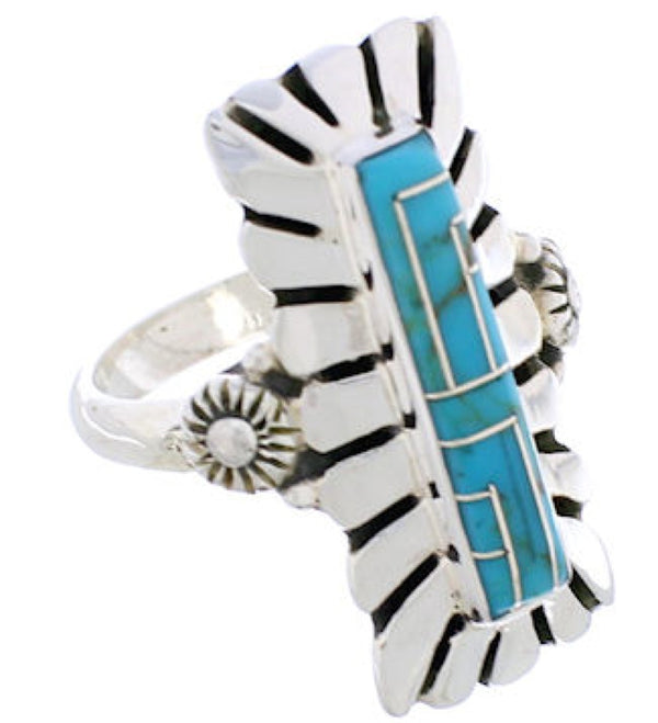 Genuine Sterling Silver And Turquoise Ring Size 7-1/4 EX42818