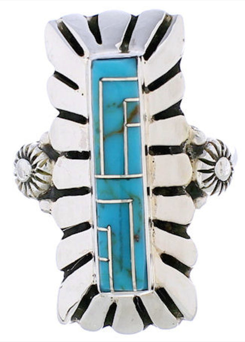 Genuine Sterling Silver And Turquoise Ring Size 7-1/4 EX42818
