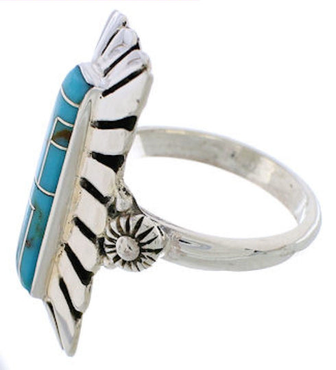 Genuine Sterling Silver And Turquoise Ring Size 7-1/4 EX42818