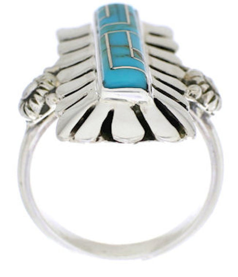 Genuine Sterling Silver And Turquoise Ring Size 7-1/4 EX42818