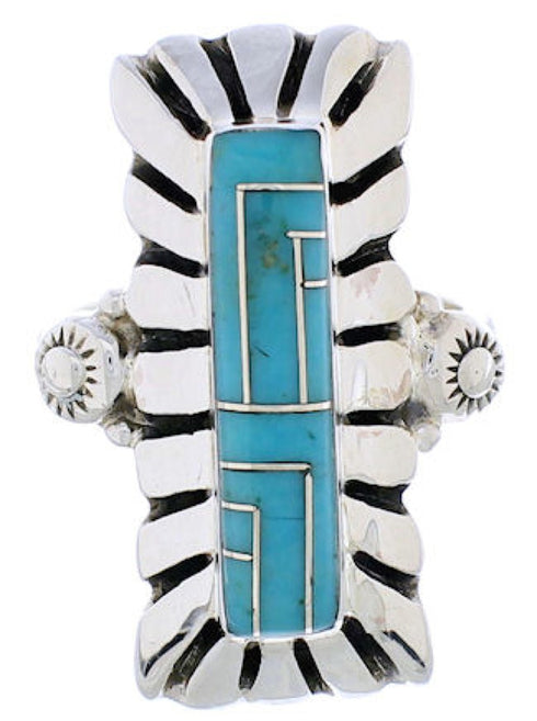 Southwestern Turquoise Inlay Ring Size 6-3/4 EX42823