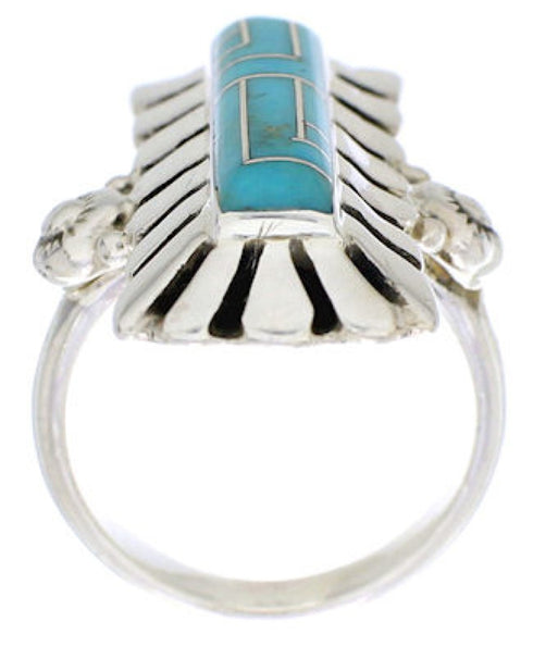 Southwestern Turquoise Inlay Ring Size 6-3/4 EX42823