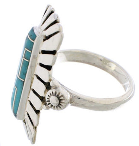 Turquoise Inlay Silver Southwest Ring Size 7-3/4 EX42860