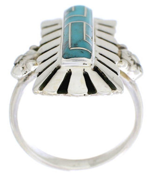 Turquoise Inlay Silver Southwest Ring Size 7-3/4 EX42860