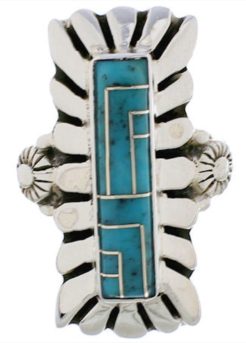Genuine Sterling Silver Turquoise Inlay Ring Size 6-1/4 EX42862