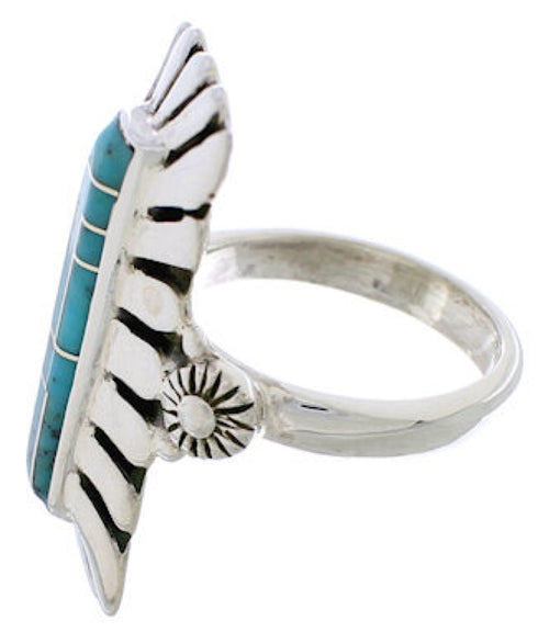 Genuine Sterling Silver Turquoise Inlay Ring Size 6-1/4 EX42862