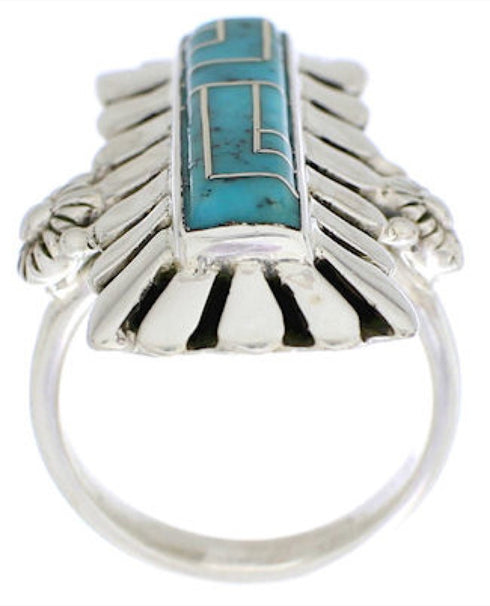 Genuine Sterling Silver Turquoise Inlay Ring Size 6-1/4 EX42862