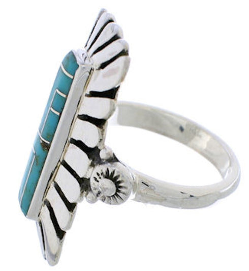 Turquoise Inlay Southwest Silver Ring Size 6-3/4 EX42868
