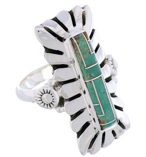 Sterling Silver And Turquoise Inlay Ring Size 5-3/4 EX42871