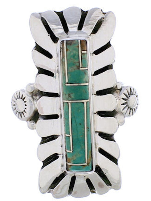 Sterling Silver And Turquoise Inlay Ring Size 5-3/4 EX42871