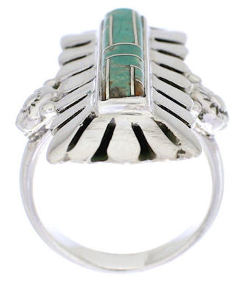 Sterling Silver And Turquoise Inlay Ring Size 5-3/4 EX42871