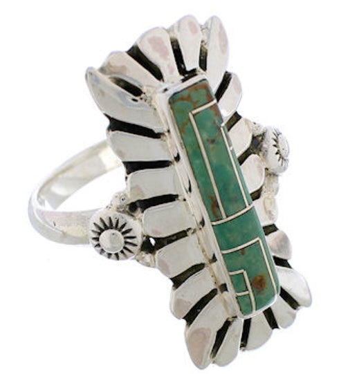 Sterling Silver Turquoise Inlay Ring Size 8-1/2 EX42883