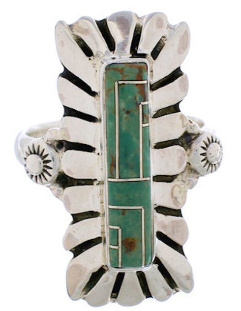 Sterling Silver Turquoise Inlay Ring Size 8-1/2 EX42883