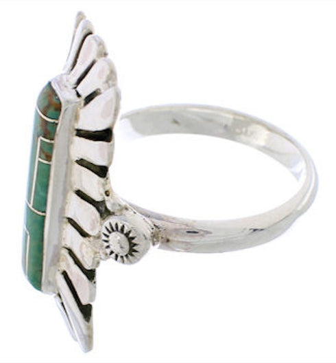 Sterling Silver Turquoise Inlay Ring Size 8-1/2 EX42883
