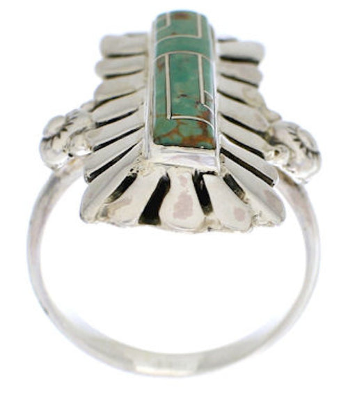 Sterling Silver Turquoise Inlay Ring Size 8-1/2 EX42883