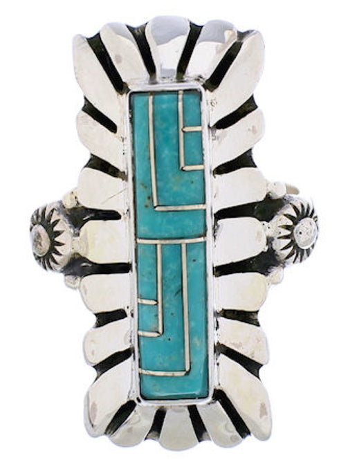 Southwestern Turquoise Inlay Ring Size 6-1/4 EX42886