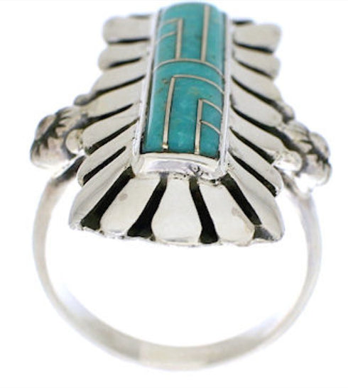 Southwestern Turquoise Inlay Ring Size 6-1/4 EX42886