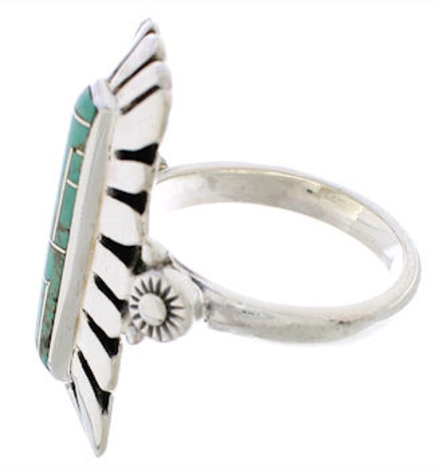 Turquoise Inlay Sterling Silver Ring Size 7-1/2 EX42992
