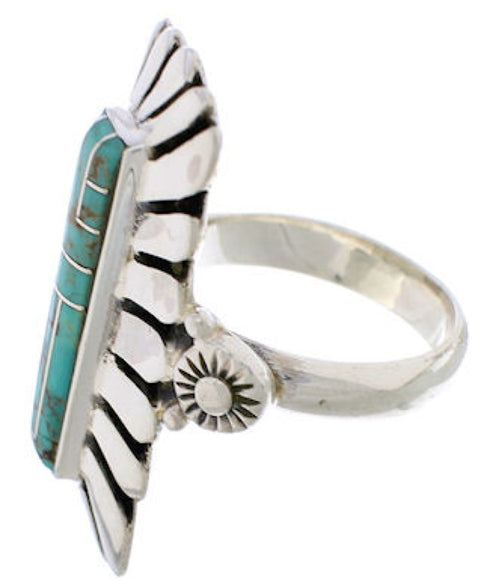 Sterling Silver Turquoise Inlay Ring Size 7-1/2 EX42993