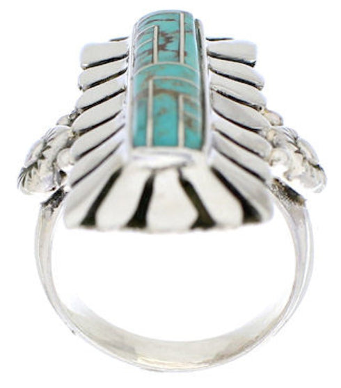Sterling Silver Turquoise Inlay Ring Size 7-1/2 EX42993