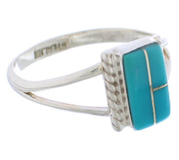 Southwestern Turquoise Inlay Ring Size 8-1/4 EX43003