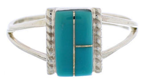 Southwestern Turquoise Inlay Ring Size 8-1/4 EX43003