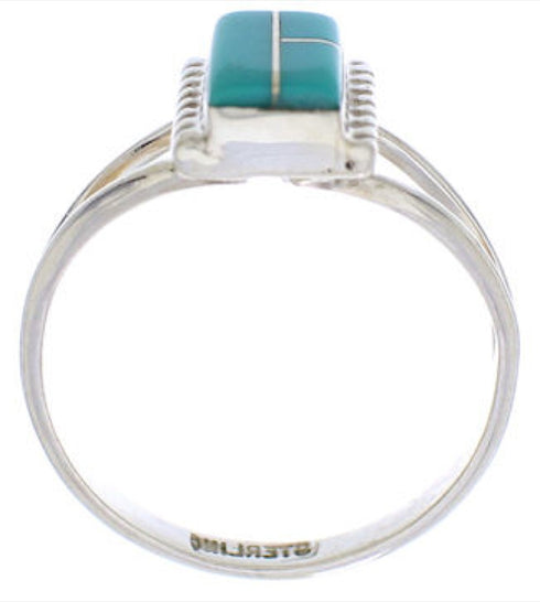 Southwestern Turquoise Inlay Ring Size 8-1/4 EX43003