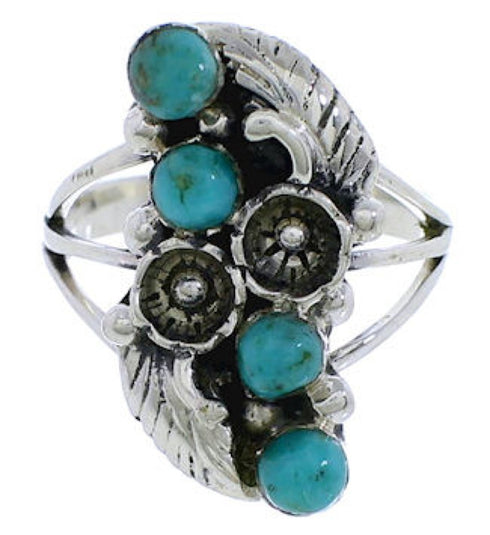 Silver And Turquoise Flower Southwest Ring Size 7-1/4 EX45235