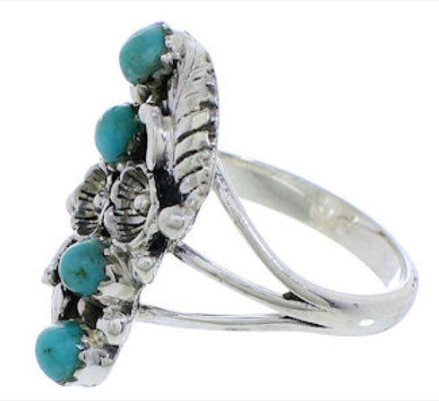 Silver And Turquoise Flower Southwest Ring Size 7-1/4 EX45235