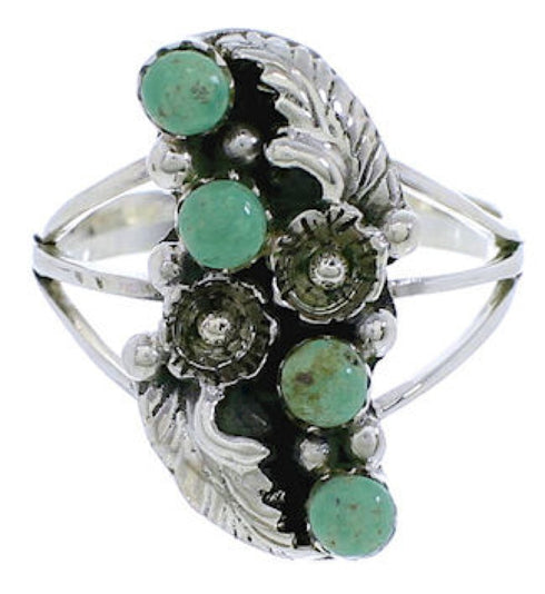 Turquoise Southwestern Flower Silver Ring Size 5-1/4 EX45271