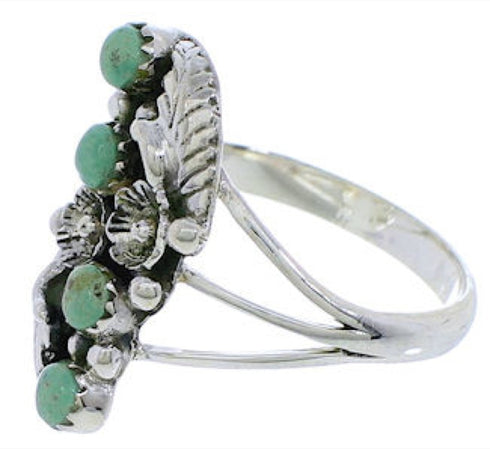 Turquoise Flower Southwest Silver Ring Size 7-3/4 EX45263