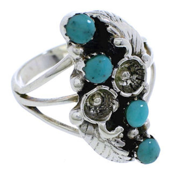 Turquoise Flower Sterling Silver Ring Size 7 EX45275