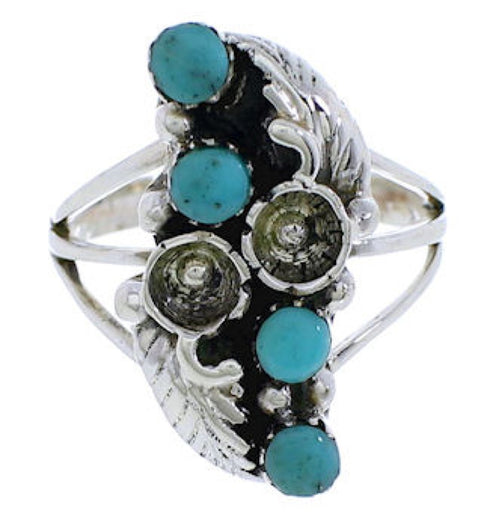 Turquoise And Silver Flower Southwest Ring Size 5-1/4 EX45281