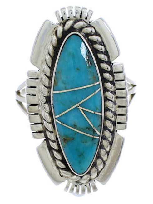 Silver Turquoise Inlay Southwest Ring Size 4-3/4 TX40692