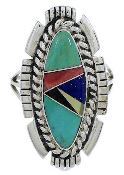Multicolor Inlay Sterling Silver Jewelry Ring Size 4-3/4 TX40744