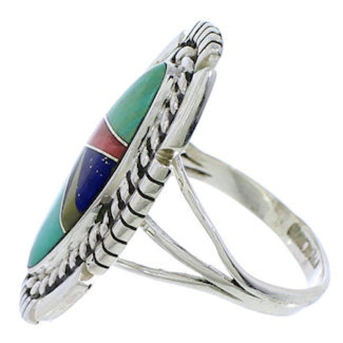 Multicolor Inlay Sterling Silver Jewelry Ring Size 4-3/4 TX40744