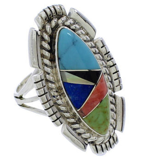 Southwestern Multicolor Sterling Silver Ring Size 8-1/4 TX40768