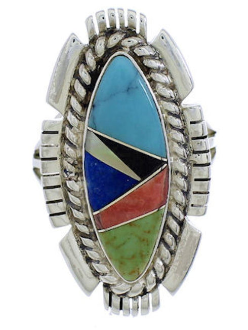 Southwestern Multicolor Inlay Sterling Silver Ring Size 6-1/2 TX40770