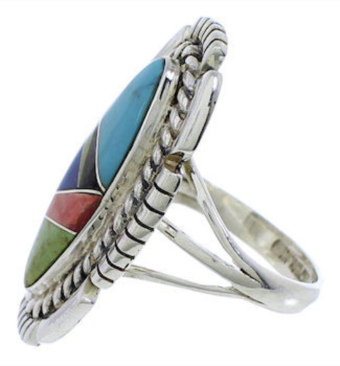 Southwestern Multicolor Inlay Sterling Silver Ring Size 6-1/2 TX40770
