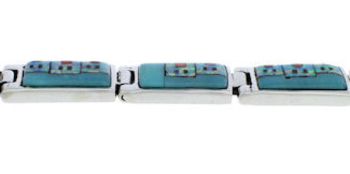 Multicolor Native American Village Design Silver Link Bracelet TX40783