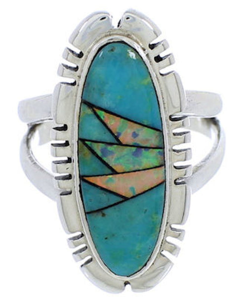 Southwestern Sterling Silver Turquoise Opal Ring Size 8-1/2 TX38131