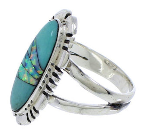 Genuine Sterling Silver Opal Turquoise Inlay Ring Size 8-1/2 TX38147